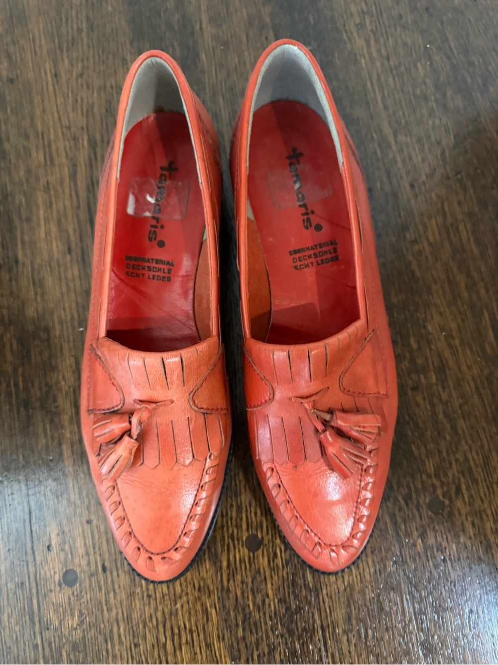Tamaris Red Leather Tassel Loafers for Women